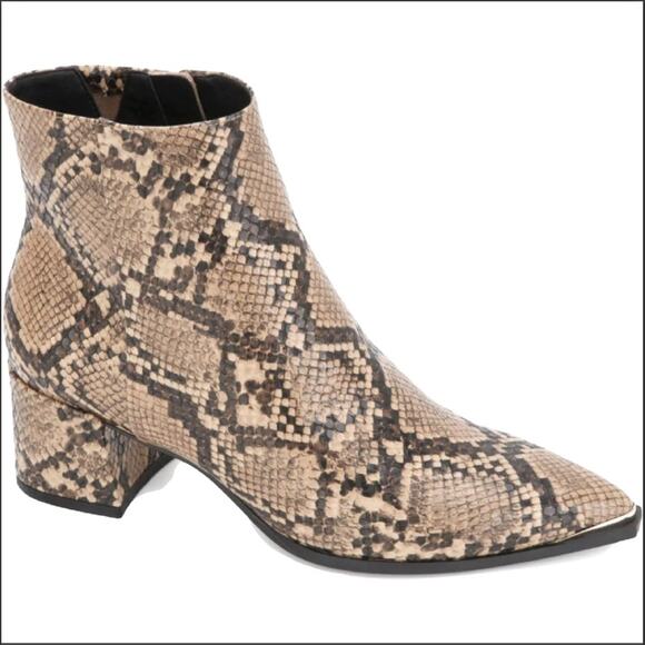 Kenneth Cole Roanne Toffee & Black Faux Snakeskin Block Heel Side Zip Bootie Sz6 - Picture 3 of 13